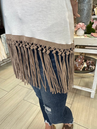 Boho Cowgirl Tank with Fringe - White Lily Boutique