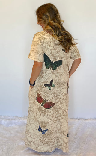 Jaded Gypsy "Flutter By" Butterfly Boho Maxi Dress – 100% Cotton