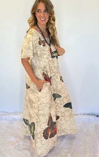 Jaded Gypsy "Flutter By" Butterfly Boho Maxi Dress – 100% Cotton