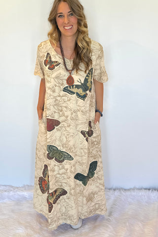 Jaded Gypsy "Flutter By" Butterfly Boho Maxi Dress – 100% Cotton