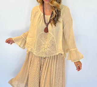 Jaded Gypsy Celestial Drift | Boho Crochet Cotton Blouse