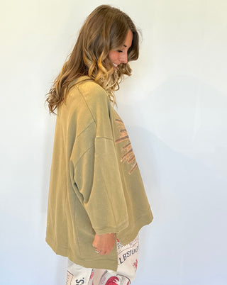 Jaded Gypsy Sacred Heart Oversized Sweatshirt - Olive Green Boho Pullover