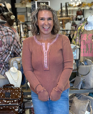 Luxe Thermal Top in Rust - White Lily Boutique