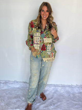 Jaded Gypsy Star Gazing Top - Boho Floral Patchwork Cotton Blouse