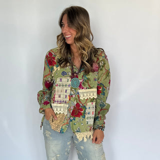 Jaded Gypsy Star Gazing Top - Boho Floral Patchwork Cotton Blouse