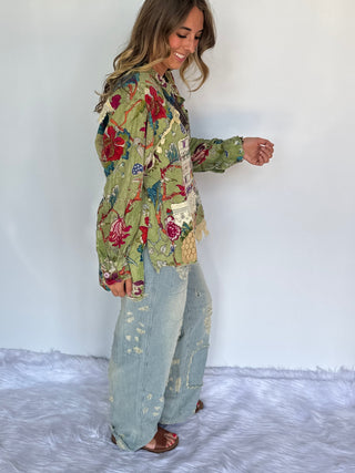 Jaded Gypsy Star Gazing Top - Boho Floral Patchwork Cotton Blouse