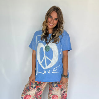 Moon Dance "Sky Peace & Love" Tee: Luxury Distressed Boho Cotton by Jaded Gypsy