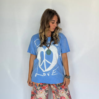 Moon Dance "Sky Peace & Love" Tee: Luxury Distressed Boho Cotton by Jaded Gypsy