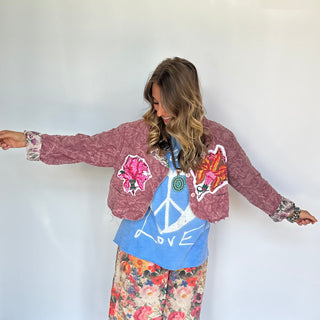 Jaded Gypsy Harvest Moon Reversible Cotton jacket featuring a relaxed, bohemian style silhouette with quilted cotton fabric, patchwork-inspired detailing and earthy harvest toned colors.