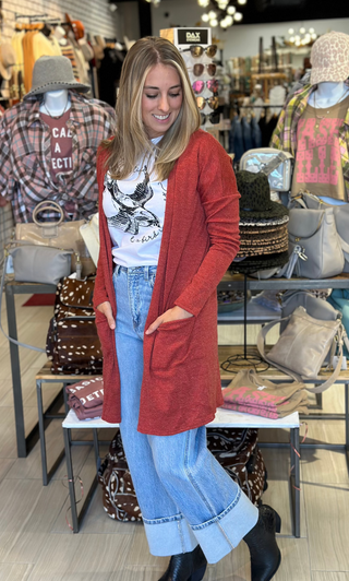 Favorite Ribbed Cardigan in Rust - White Lily Boutique