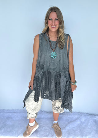 Jaded Gypsy Move With The Wind Artisan Cotton Tank - Charcoal