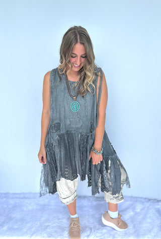 Jaded Gypsy Move With The Wind Artisan Cotton Tank - Charcoal
