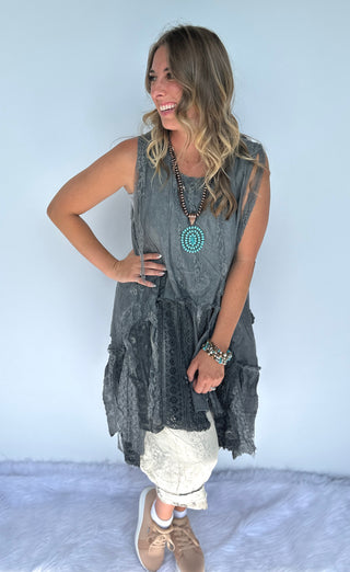 Jaded Gypsy Move With The Wind Artisan Cotton Tank - Charcoal