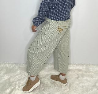Jaded Gypsy Olive Stripe Barrel Jean | Artisanal American Cotton