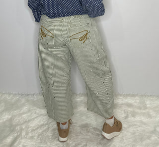 Jaded Gypsy Olive Stripe Barrel Jean | Artisanal American Cotton
