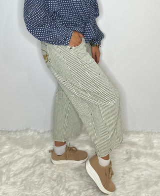Jaded Gypsy Olive Stripe Barrel Jean | Artisanal American Cotton