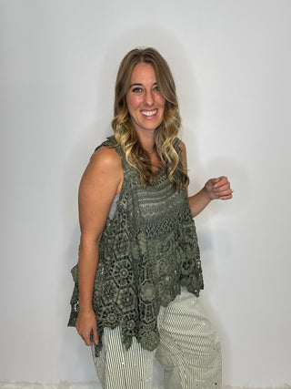 Jaded Gypsy Forever Timeless Olive Crochet Cotton Tank