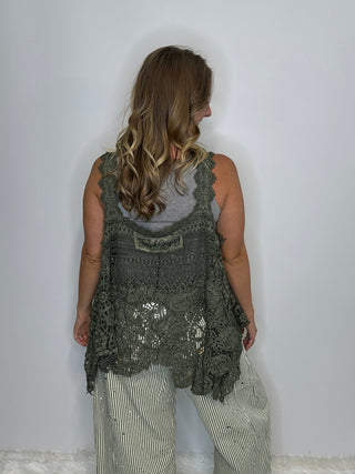 Jaded Gypsy Forever Timeless Olive Crochet Cotton Tank