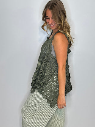 Jaded Gypsy Forever Timeless Olive Crochet Cotton Tank