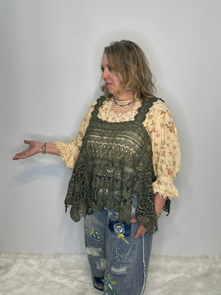 Jaded Gypsy Forever Timeless Olive Crochet Cotton Tank