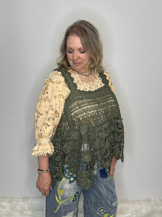 Jaded Gypsy Forever Timeless Olive Crochet Cotton Tank