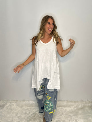 Jaded Gypsy Beyond the Moon Tank in Parchment | Luxury Vintage Cotton Tunic