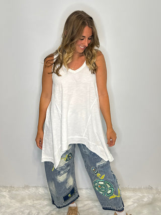 Jaded Gypsy Beyond the Moon Tank in Parchment | Luxury Vintage Cotton Tunic