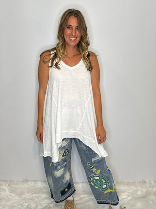 Jaded Gypsy Beyond the Moon Tank in Parchment | Luxury Vintage Cotton Tunic