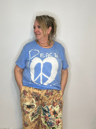 Moon Dance "Sky Peace & Love" Tee: Luxury Distressed Boho Cotton by Jaded Gypsy