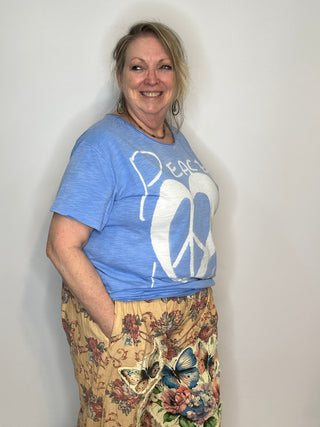Moon Dance "Sky Peace & Love" Tee: Luxury Distressed Boho Cotton by Jaded Gypsy