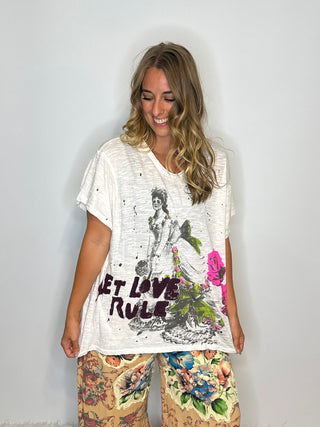 Love Rule Artisanal Weathered Cotton Tee by Jaded Gypsy