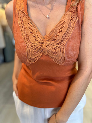 Miss Me Butterfly Ribbed Tank - White Lily Boutique