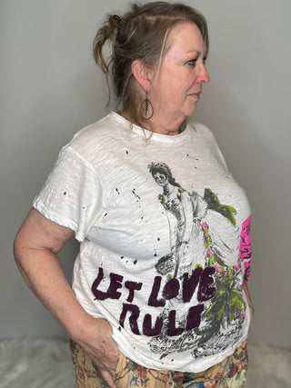 Love Rule Artisanal Weathered Cotton Tee by Jaded Gypsy