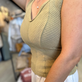 Miss Me Olive Dreams Ribbed Tank - White Lily Boutique