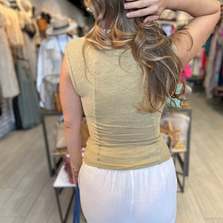 Miss Me Olive Dreams Ribbed Tank - White Lily Boutique