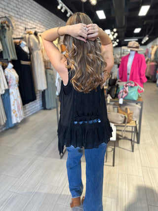 Ruffle and Lace Vest Cardigan - White Lily Boutique