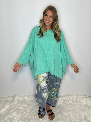 Jaded Gypsy Be Free Top: Artisanal Oversized Cotton in Vintage Island Berry