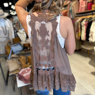 Ruffle and Lace Vest Cardigan - White Lily Boutique