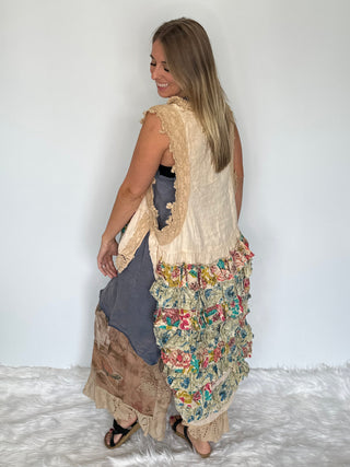 Jaded Gypsy | Ruffle Up High-Lo Cotton Top - Parchment Floral - Reversible