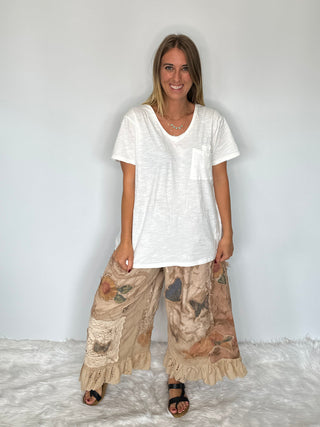 Jaded Gypsy Moon Dance Tee V-Neck - Parchment