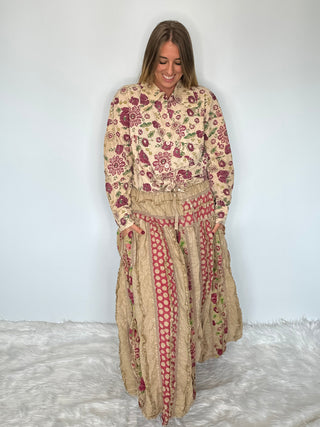 Jaded Gypsy Garden Day Dream | Artisanal Tiered Cotton Midi Skirt
