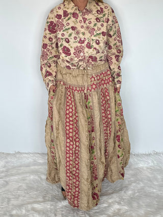 Jaded Gypsy Garden Day Dream | Artisanal Tiered Cotton Midi Skirt