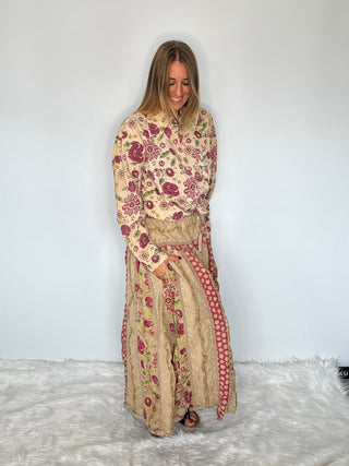 Jaded Gypsy Garden Day Dream | Artisanal Tiered Cotton Midi Skirt