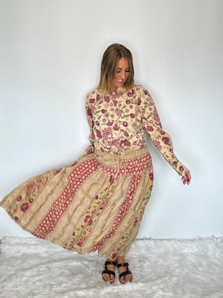 Jaded Gypsy Garden Day Dream | Artisanal Tiered Cotton Midi Skirt