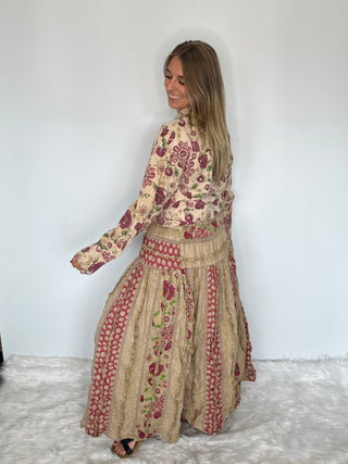 Jaded Gypsy Garden Day Dream | Artisanal Tiered Cotton Midi Skirt