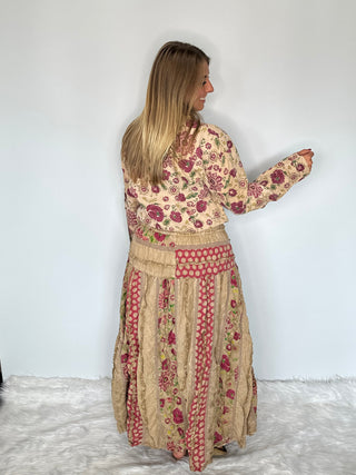Jaded Gypsy Garden Day Dream | Artisanal Tiered Cotton Midi Skirt