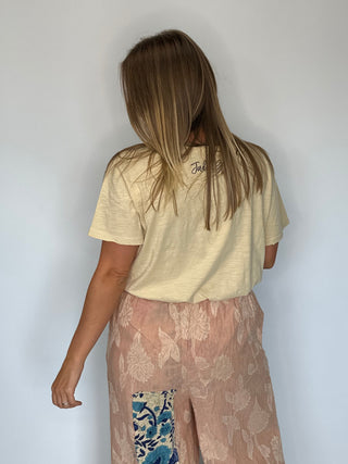 Jaded Gypsy Moon Dance V-Neck Tee: Artisanal Oatmeal Cotton Essential