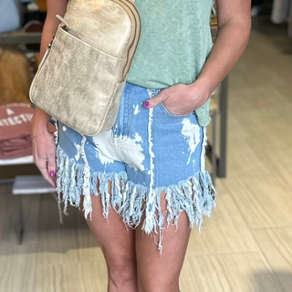 leach Splatter Denim fringe Shorts