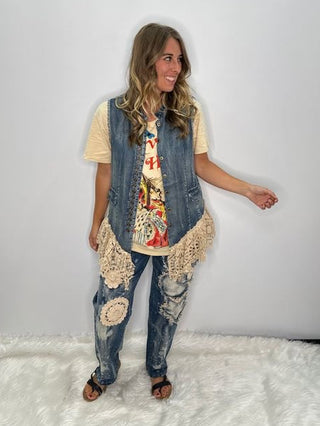 Enchanted Lace-Trimmed Chambray Vest | Artisanal Denim by Jaded Gypsy