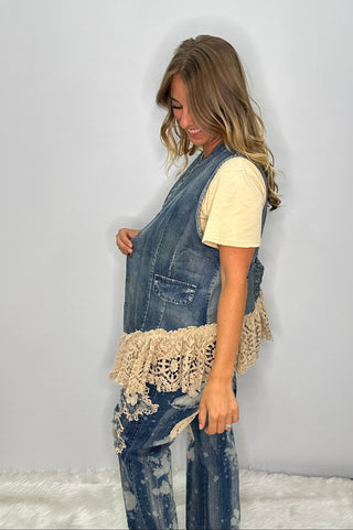 Enchanted Lace-Trimmed Chambray Vest | Artisanal Denim by Jaded Gypsy